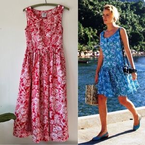 Vintage 80’s Laura Ashley floral red and white tea party sleeveless dress size 6